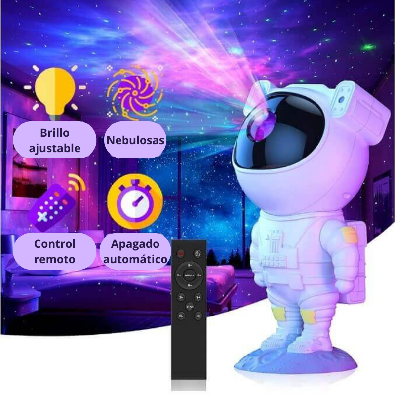 Proyector astronauta mostrando estrellas y galaxias