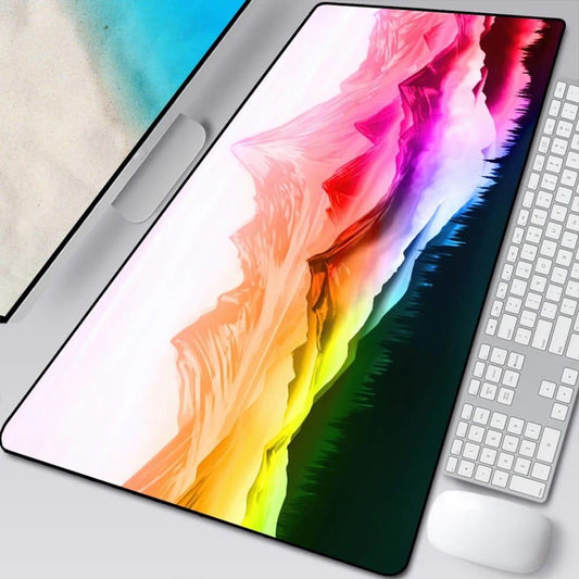 Mouse pad gamer amanecer de colores en uso